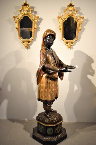 Antiquités - Serviteur en livrée dorée - Grande sculpture, Venise XVIIIe siècle